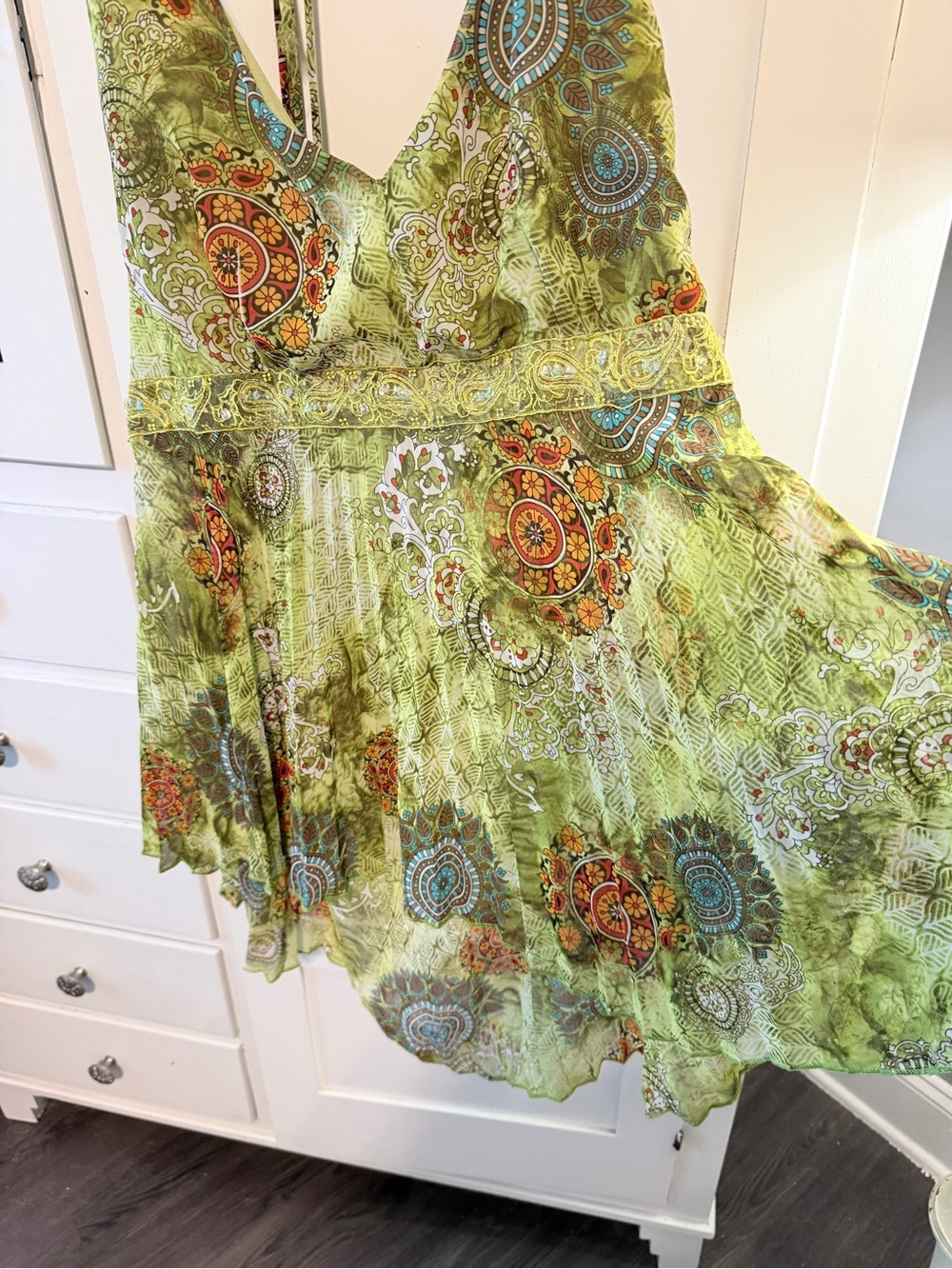 Ashley Stewart Green Paisley halter top